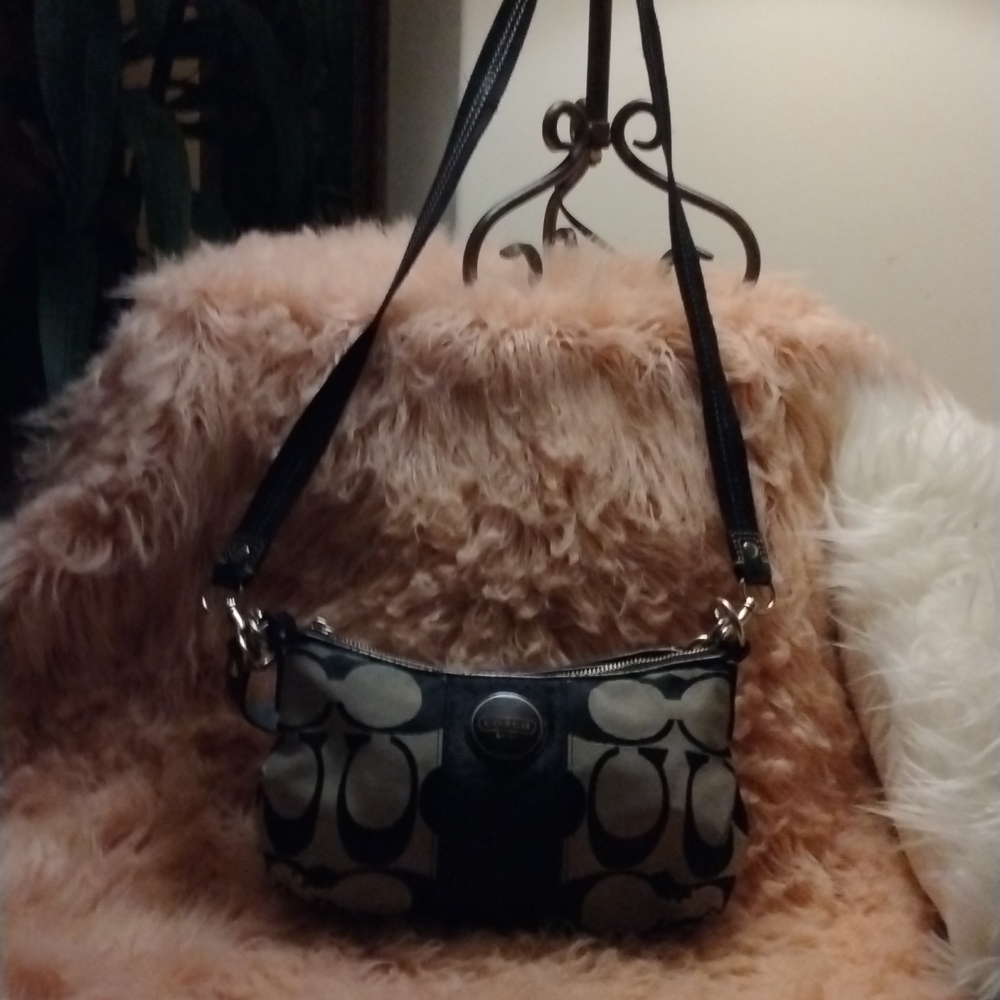 Black & tan cross body coach purse